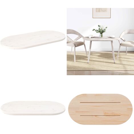 Piano Tavolo Bianco 90x45x2,5cm in Legno Massello di Pino Ovale - Piano in legno - Tavolo in pino