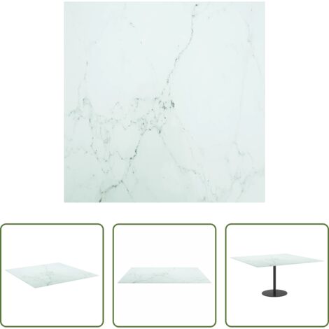 Piano tavolo marmo -  Piano Tavolo Bianco 80x80 cm 6 mm Vetro Temperato Design Marmo