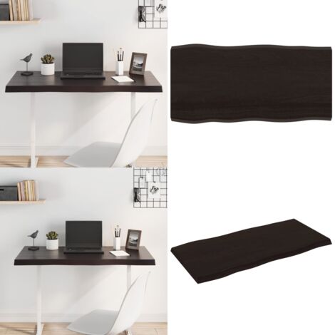 Piano Tavolo Marrone Scuro 100x50x(2-4)cm Rovere Non Trattato - Piano in rovere - Tavolo in legno massello