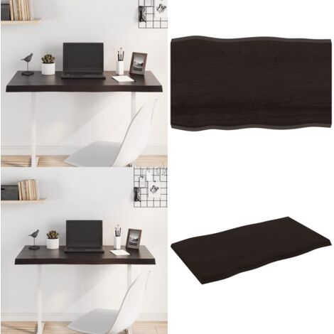 Piano Tavolo Marrone Scuro 100x60x(2-4)cm Rovere Non Trattato - Piano in rovere - Tavolo marrone scuro