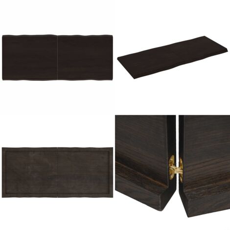 Piano Tavolo Marrone Scuro 120x50x(2-4)cm Rovere Non Trattato - Piano in rovere - Tavolo marrone scuro