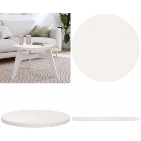 Piano Tavolo Rotondo Bianco Ø60x3 cm in Legno Massello di Pino - Tavolo da pranzo in legno - Tavolo da soggiorno in legno