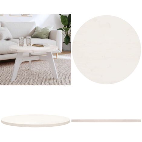 Piano Tavolo Rotondo Bianco Ø70x3 cm in Legno Massello di Pino - Tavolo da pranzo in legno - Tavolo da soggiorno in legno
