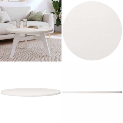 Piano Tavolo Rotondo Bianco Ø80x3 cm in Legno Massello di Pino - Tavolo da pranzo in legno - Tavolo da soggiorno in legno