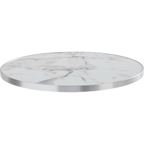Piano tavolo rotondo in marmo bianco con bordo argento 60 cm