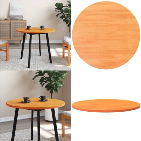 Piano Tavolo Rotondo Marrone Cera Ø80x2,5cm Legno Massello Pino - Piano in legno - Tavolo in pino