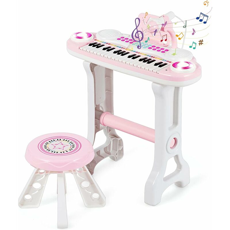 Batteria Giocattolo Per Bambini Costway - Con Tastiera, Microfono E Sgabello - Rosso, 3+ Anni - Foto 10