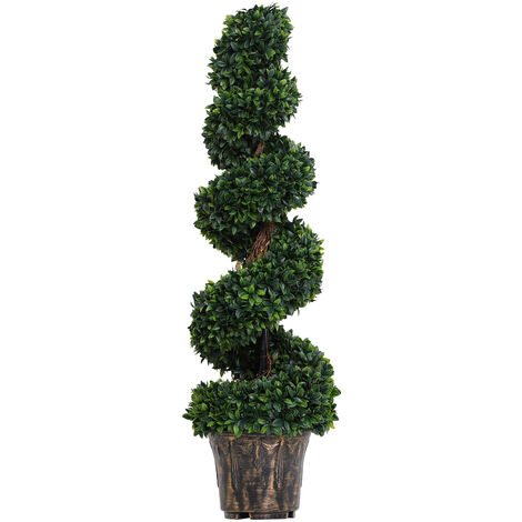 Pianta Artificiale Bosso a Spirale Ø32x112 cm con Vaso  Verde