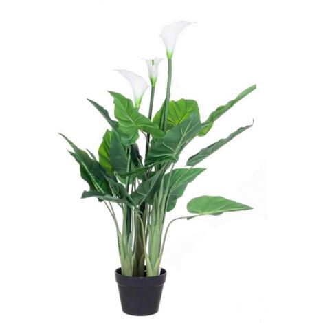 Pianta artificiale "Calla" con fiori bianchi 27 foglie da 100 cm -68 cm