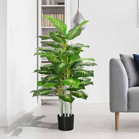Pianta Artificiale Decorativa Sempreverde Altezza 120 cm, Pianta Finta da Interni con Vaso Ø17x14.5 cm Nero