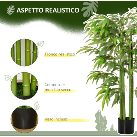 Pianta artificiale di bambù in vaso da 140 cm per uso interno ed esterno, bambù artificiale realistico con 780 foglie