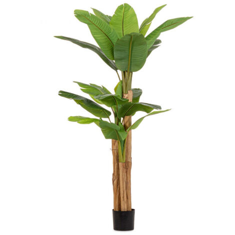 Pianta Artificiale di Banano 115x120x200 cm in Plastica con Vaso Verde