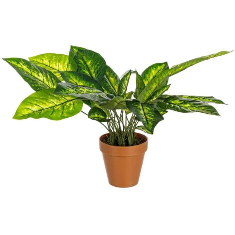 Pianta artificiale "Dieffenbachia" con vaso in plastica, 30x30x45h cm