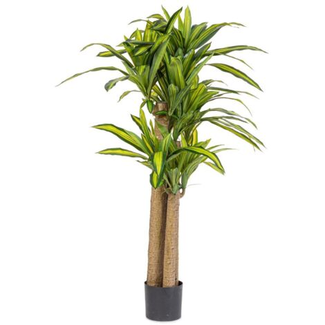 Pianta artificiale "Dracaena" con vaso in plastica nero, con foglie in gomma -Ø110x150h cm