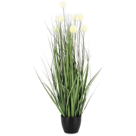 Pianta artificiale "Eriophorum" con fiori bianchi, vaso in plastica nero