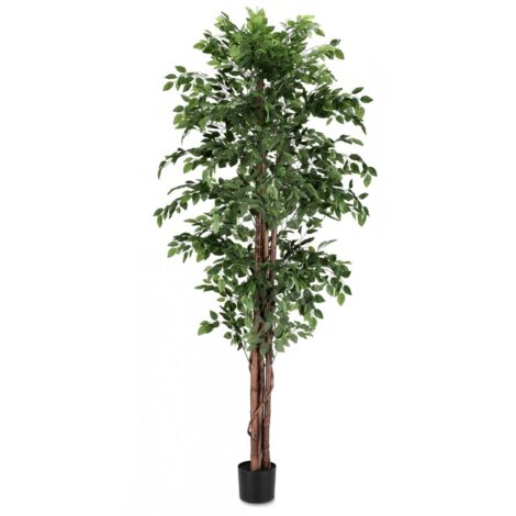 Pianta artificiale "Ficus" con foglie in tessuto, tronco in legno, vaso in plastica -Ø90x210h