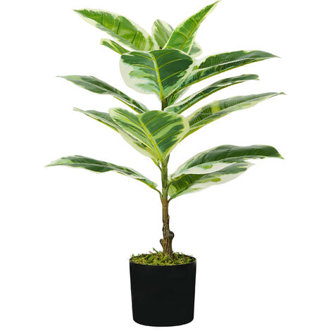 Pianta Artificiale Ficus Elastica H65 cm con Vaso Verde