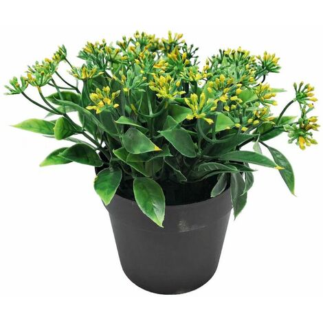 Pianta artificiale Fiore artificiale Piccolo legno di sandalo Colorazione rossa Vaso Bonsai Pianta di simulazione Fiore di erbaccia Decorazione domestica Bonsai Simulazione (giallo)