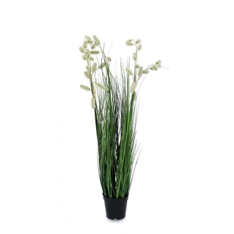 Pianta artificiale "Grevillea" con fiori in PE, stelo in metallo, vaso nero -Ø70x100h