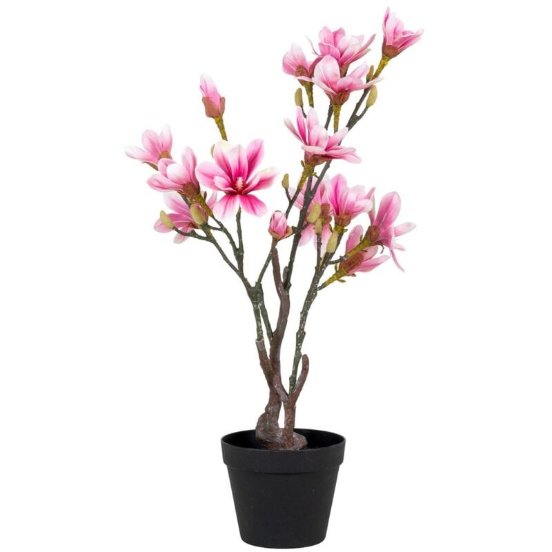 Image of Pianta Artificiale Magnolia, Polietilene, Verde, Rosa, 30x40x74 cm