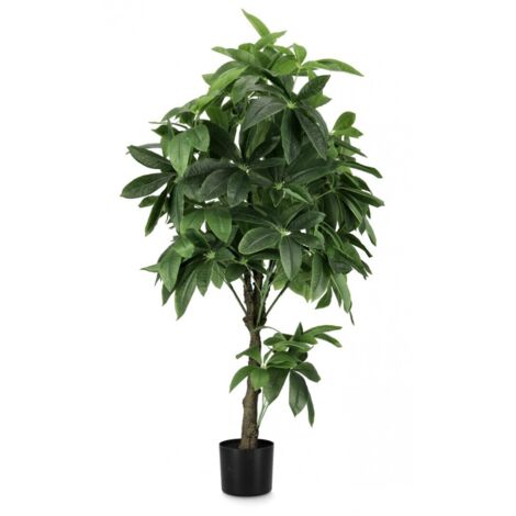 Pianta artificiale "Pachira Aquatica" con vaso in plastica nero, foglie in tessuto -Ø70x160h cm