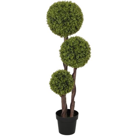 Pianta di Bosso Artificiale 115A cm a 3 Sfere con Vaso Incluso Verde