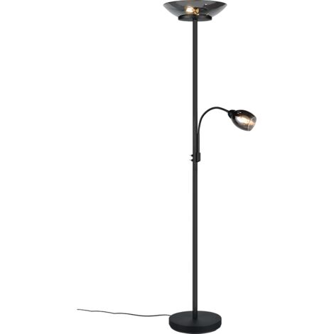 Piantana c/accensione separata, metallo e vetro, nero e fumé, H 180 cm, Gerry