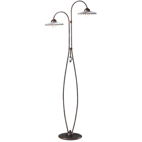 Piantana Classica L'Aquila Metallo E Ceramica Nero Sfumato Rame 2 Luci E27