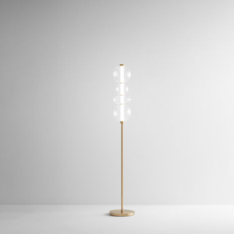 Piantana Contemporanea Bubbles Alluminio Oro Vetro Trasparente Led 36W 3000K