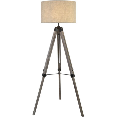 Piantana Contemporaneo Easel Legno Marrone Tessuto Nero 1 Luce E27