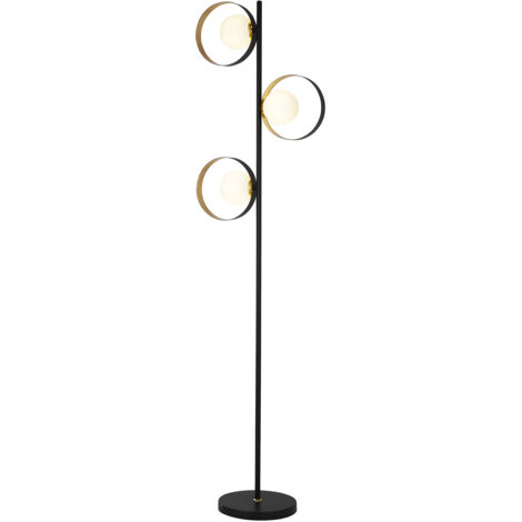 Piantana Contemporaneo Orbitale Acciaio Nero Vetro Oro 1 Luce G9