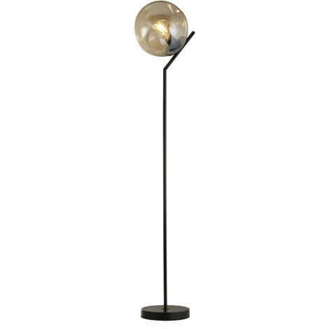 Piantana Contemporaneo Punch Acciaio Nero Vetro 1 Luce E27