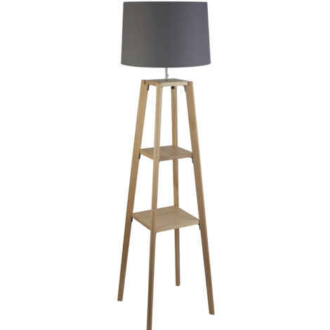 Piantana Contemporaneo Shelf Legno Marrone Tessuto Grigio 1 Luce E27