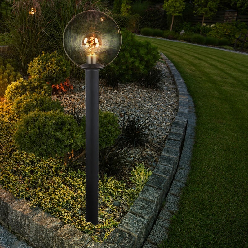 Image of Piantana da giardino esterno Lampada da terra esterno antracite Lampada da esterno in piedi, IP44 resistente alle intemperie, sfera di vetro fumé, 1x