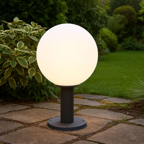 Piantana da giardino illuminazione esterna lampada da terra per esterni E27, globo di vetro in alluminio, opale, 1x LED 7W 560Lm bianco caldo, DxH 25x38 cm