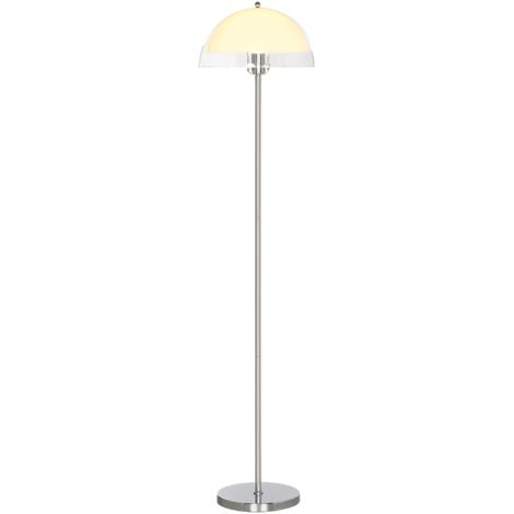 Piantana da Interno Lampada da Terra Paralume Doppio E27 Metallo e Acrilico 35x150 cm Bianco