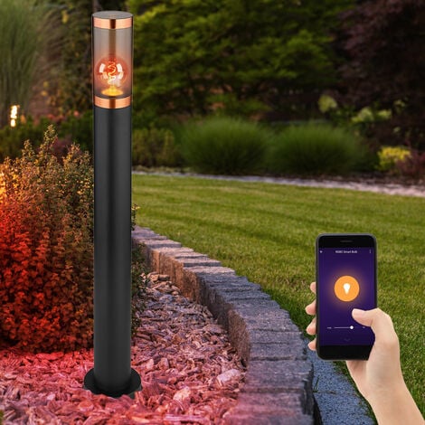 Piantana da esterno segnapasso nero lampione da giardino, base luce  resistente alle intemperie, vetro fumè acciaio