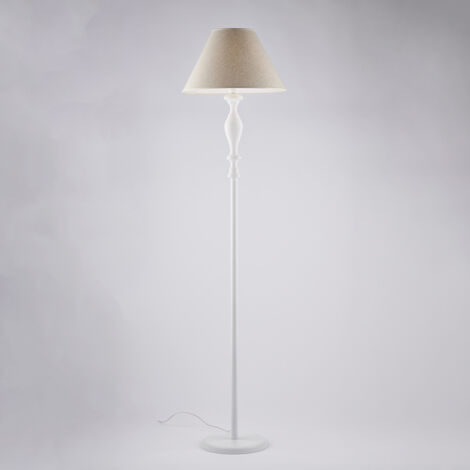 Piantana in legno e ferro bianco 1 luce e paralume d.45 H.183 - Ø45