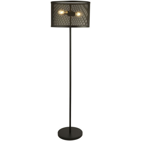 Piantana Industrial-Nordico Rete Acciaio Nero 2 Luci E27