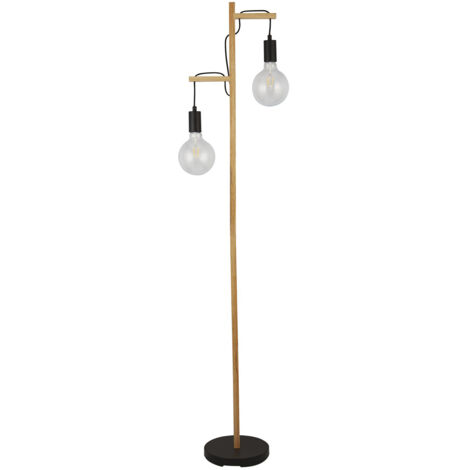 Piantana Industrial-Nordico Tribeca Acciaio Marrone Legno Nero 2 Luci E27