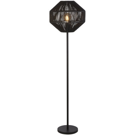 Piantana Industrial-Nordico Vimini Acciaio Nero Tessuto 1 Luce E27