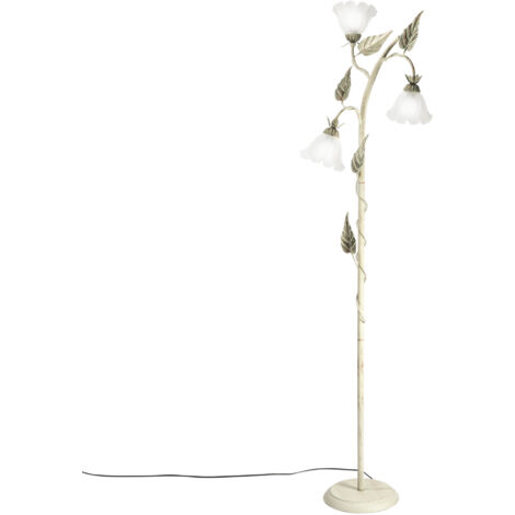 "Piantana ISOTTA in metallo avorio e tre diffusori in vetro bianco 172 cm."