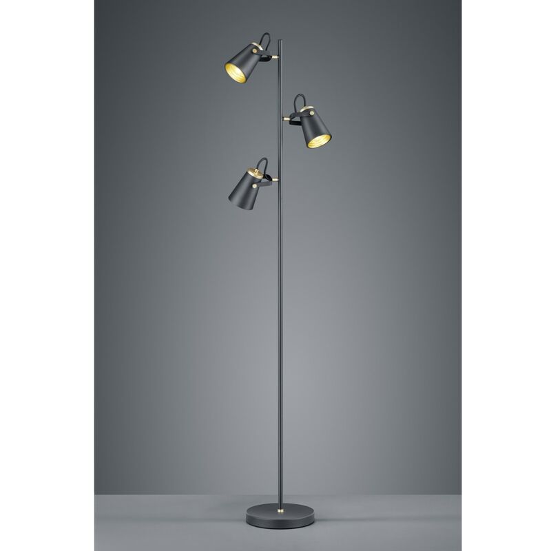 Image of Piantana Minimal 3 Coni Orientabili Edward H160 cm Nero e Oro Trio Lighting