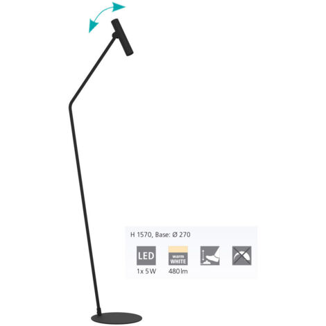 Piantana Moderna Almudaina Acciaio Nero 1 Luce Led Integrato 5W