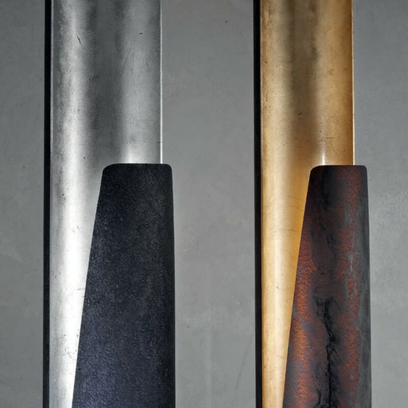 Image of Fratelli Braga - Piantana moderna reed 2096 t led dimmerabile lampada terra metallo, finitura metallo foglia argento + ferro - Foglia argento + ferro