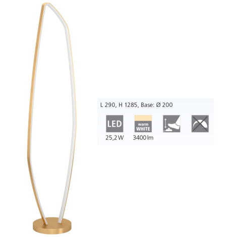 Piantana Moderna Vallerosa Alluminio Ottone Spazzolato Luce Led Integrato 25,2W