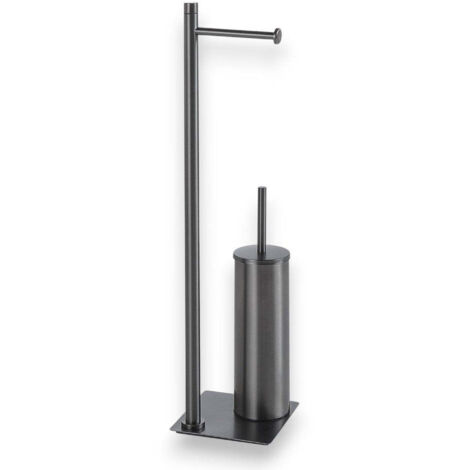 Piantana multifunzione da bagno con scopino porta salviette e portarotolo in acciaio inox Linea Dark