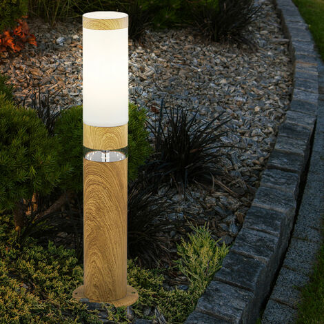 Piantana per esterni Piantana rotonda per esterni in acciaio inox, effetto legno con LED decorativi, 1x E27, DxH 11,7 x 50 cm
