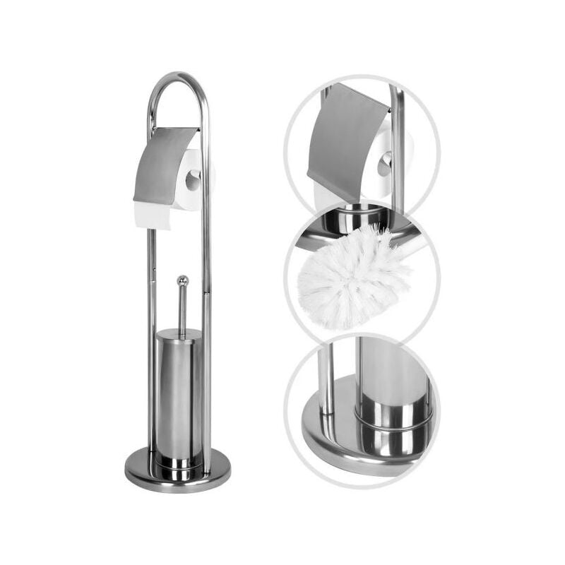 Portarotolo Con Scopino e Porta Scopino In Acciaio Accessori Bagno wc 80cm