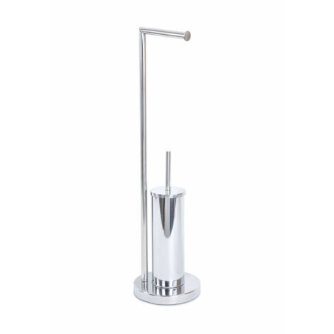 Piantana Porta Rotolo e Scopino WC da Bagno Cromo Base Tonda Smart